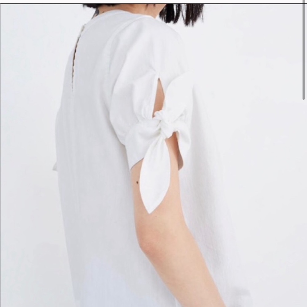 Madewell white chambray tie-cuff top